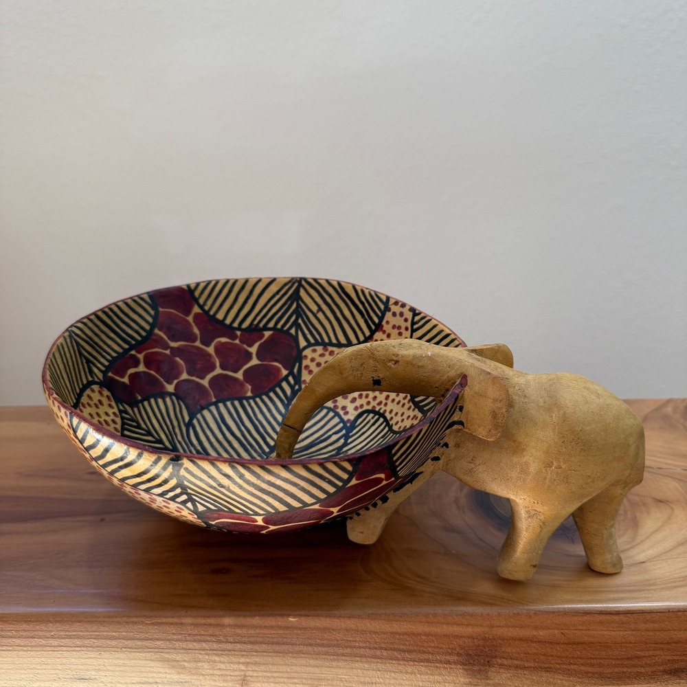 Whimsical Handmade Kenyan Drinking Safari Elephant Trinket Decor Bowl